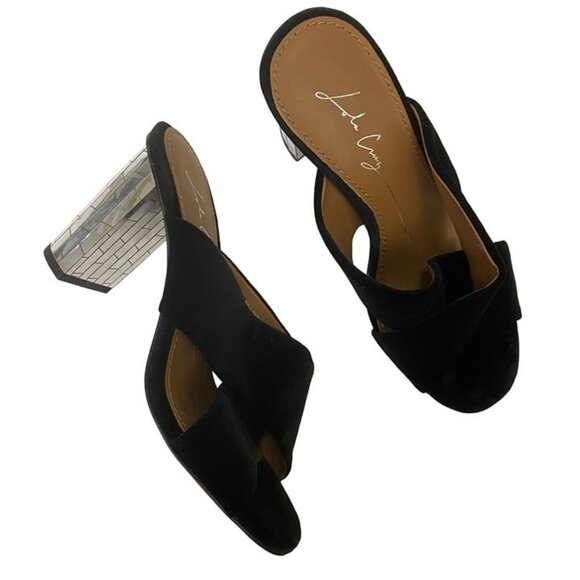 Lola Cruz Black Criss Cross Slip On Heeled Sandals Mirrored Heels Mosaic Size 39 - Picture 1 of 11